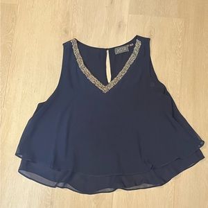 Navy blouse with beaded collar